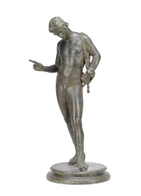 Lot 1065 - A 17TH/18TH CENTURY PATINATED BRONZE FIGURE OF NARCISSUS