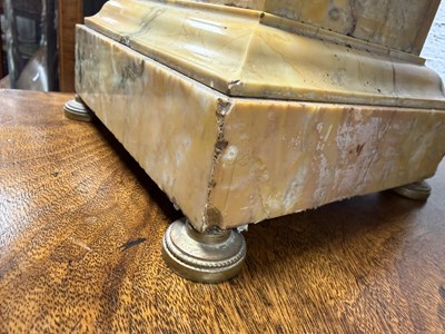 Lot 990 - A PAIR OF FRENCH EMPIRE CUT GLASS AND SIENNA MARBLE TABLE LAMPS