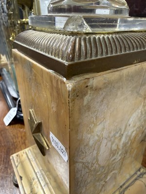 Lot 990 - A PAIR OF FRENCH EMPIRE CUT GLASS AND SIENNA MARBLE TABLE LAMPS