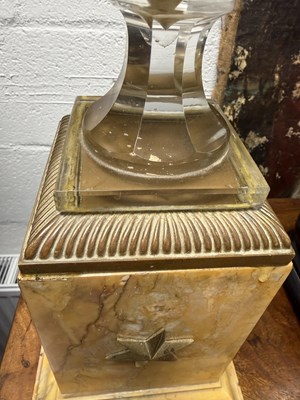 Lot 990 - A PAIR OF FRENCH EMPIRE CUT GLASS AND SIENNA MARBLE TABLE LAMPS
