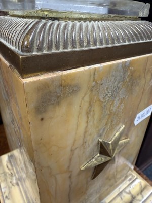 Lot 990 - A PAIR OF FRENCH EMPIRE CUT GLASS AND SIENNA MARBLE TABLE LAMPS