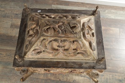 Lot 1528 - AN ITALIAN PARCEL GILT AND POLYCHROME CARVED WOOD CASSONE DOWRY CHEST