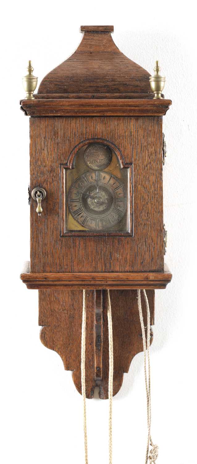 Lot 1284 - JOHN VERNIER, LONDON. A RARE MINIATURE 18TH CENTURY OAK HOODED WALL CLOCK