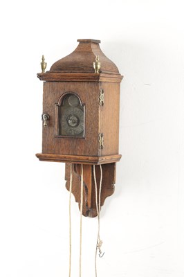 Lot 1284 - JOHN VERNIER, LONDON. A RARE MINIATURE 18TH CENTURY OAK HOODED WALL CLOCK
