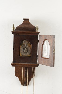 Lot 1284 - JOHN VERNIER, LONDON. A RARE MINIATURE 18TH CENTURY OAK HOODED WALL CLOCK
