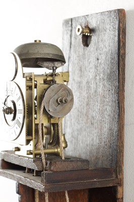 Lot 1284 - JOHN VERNIER, LONDON. A RARE MINIATURE 18TH CENTURY OAK HOODED WALL CLOCK