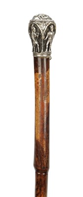 Lot 1453 - A SILVERED BRONZE MOUNTED WALKING STICK