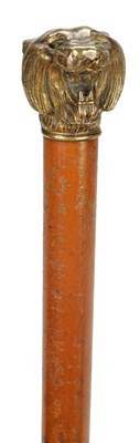 Lot 1447 - A GILT BRONZE MOUNTED WALKING STICK WITH LION'S HEAD POMMEL