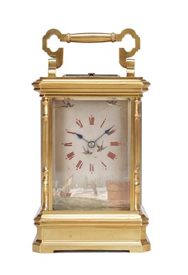 Lot 1297 - A LATE 19TH CENTURY FRENCH GILT BRASS REPEATING CARRIAGE CLOCK WITH DECORATIVE SILVERED PANELS