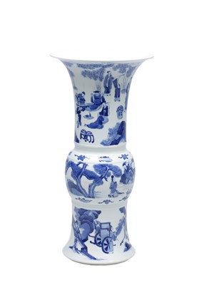 Lot 780 - A CHINESE BLUE AND WHITE PORCELAIN GU VASE