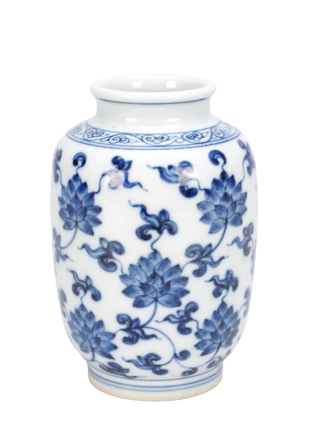 Lot 720 - A CHINESE BLUE AND WHITE PORCELAIN LOTUS VASE