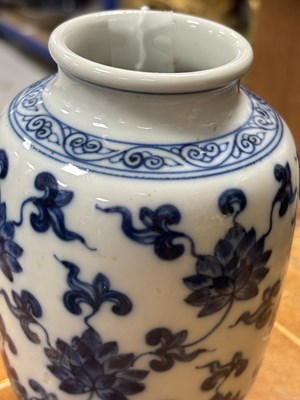 Lot 720 - A CHINESE BLUE AND WHITE PORCELAIN LOTUS VASE