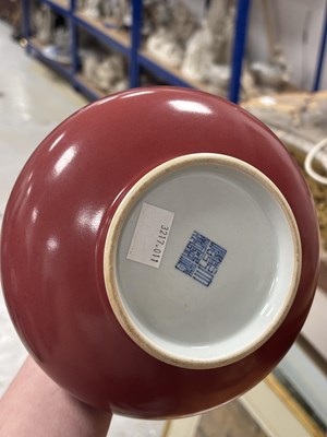 Lot 797 - A CHINESE SANG-DE-BOEUF GLAZED PORCELAIN BOTTLE VASE