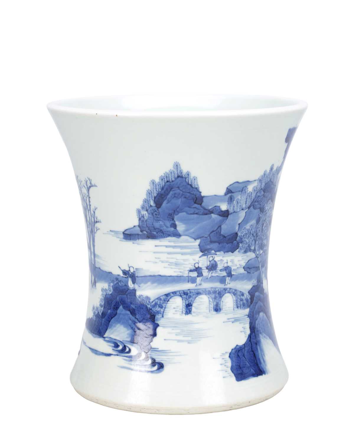 Lot 789 - A CHINESE BLUE AND WHITE PORCELAIN BRUSH POT