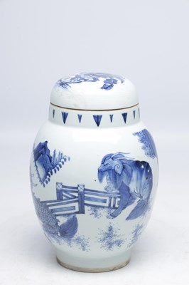 Lot 756 - A CHINESE BLUE AND WHITE PORCELAIN JAR AND COVER