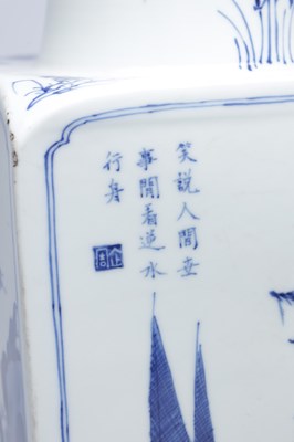 Lot 707 - A CHINESE BLUE AND WHITE PORCELAIN SQUARE VASE