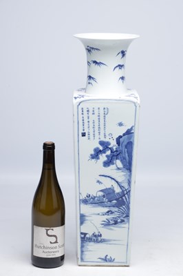Lot 707 - A CHINESE BLUE AND WHITE PORCELAIN SQUARE VASE