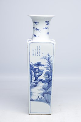 Lot 707 - A CHINESE BLUE AND WHITE PORCELAIN SQUARE VASE