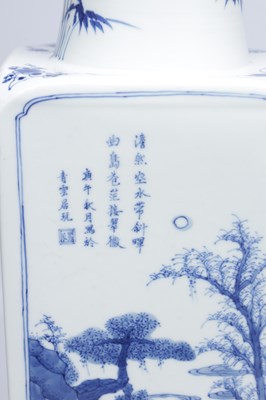 Lot 707 - A CHINESE BLUE AND WHITE PORCELAIN SQUARE VASE