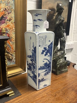 Lot 707 - A CHINESE BLUE AND WHITE PORCELAIN SQUARE VASE