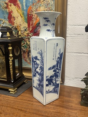 Lot 707 - A CHINESE BLUE AND WHITE PORCELAIN SQUARE VASE