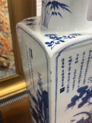 Lot 707 - A CHINESE BLUE AND WHITE PORCELAIN SQUARE VASE