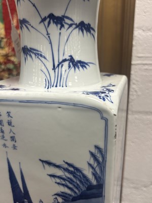 Lot 707 - A CHINESE BLUE AND WHITE PORCELAIN SQUARE VASE