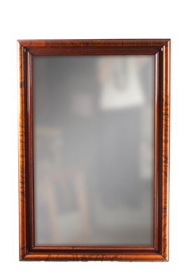 Lot 1630 - A VICTORIAN FLAME MAHOGANY CUSHION MOULDED RECTANGULAR WALL MIRROR