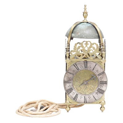 Lot 1327 - WILLIAM KENNIG, LONDON. A LATE 17TH CENTURY BRASS VERGE LANTERN CLOCK