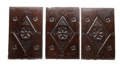 Lot 1425 - THREE 17TH CENTURY YORKSHIRE CARVED OAK PANELS