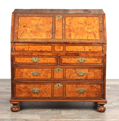 Lot 1635 - AN EARLY 18TH CENTURY BURR YEW WOOD BUREAU