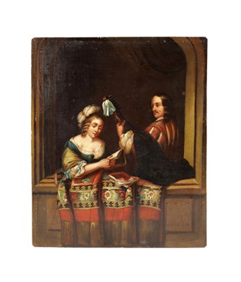 Lot 903 - AFTER CASPAR NETSCHER AN OIL ON TIN GENRE PAINTING 19TH CENTURY