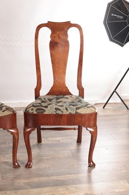 Lot 1525 - A PAIR OF EARLY 18TH CENTURY RED WALNUT SIDE CHAIRS WITH NEEDLEWORK SEATS