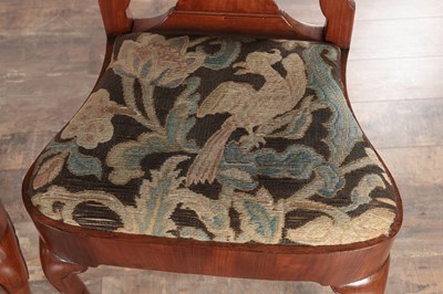 Lot 1525 - A PAIR OF EARLY 18TH CENTURY RED WALNUT SIDE CHAIRS WITH NEEDLEWORK SEATS
