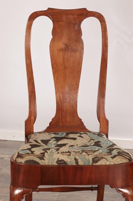 Lot 1525 - A PAIR OF EARLY 18TH CENTURY RED WALNUT SIDE CHAIRS WITH NEEDLEWORK SEATS