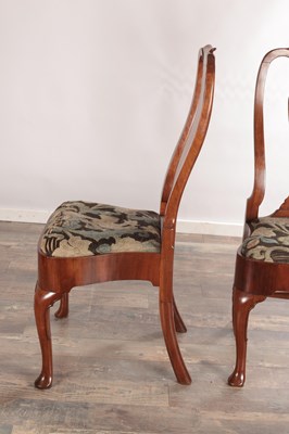 Lot 1525 - A PAIR OF EARLY 18TH CENTURY RED WALNUT SIDE CHAIRS WITH NEEDLEWORK SEATS