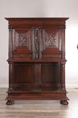 Lot 1545 - A 17TH CENTURY FRENCH OAK DRESSOIR CUPBOARD WITH POTBOARD
