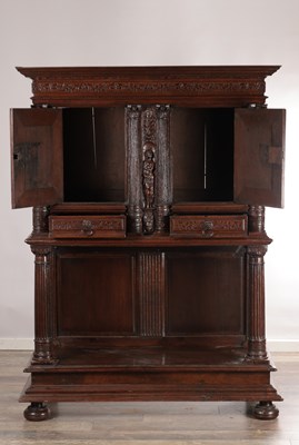 Lot 1545 - A 17TH CENTURY FRENCH OAK DRESSOIR CUPBOARD WITH POTBOARD