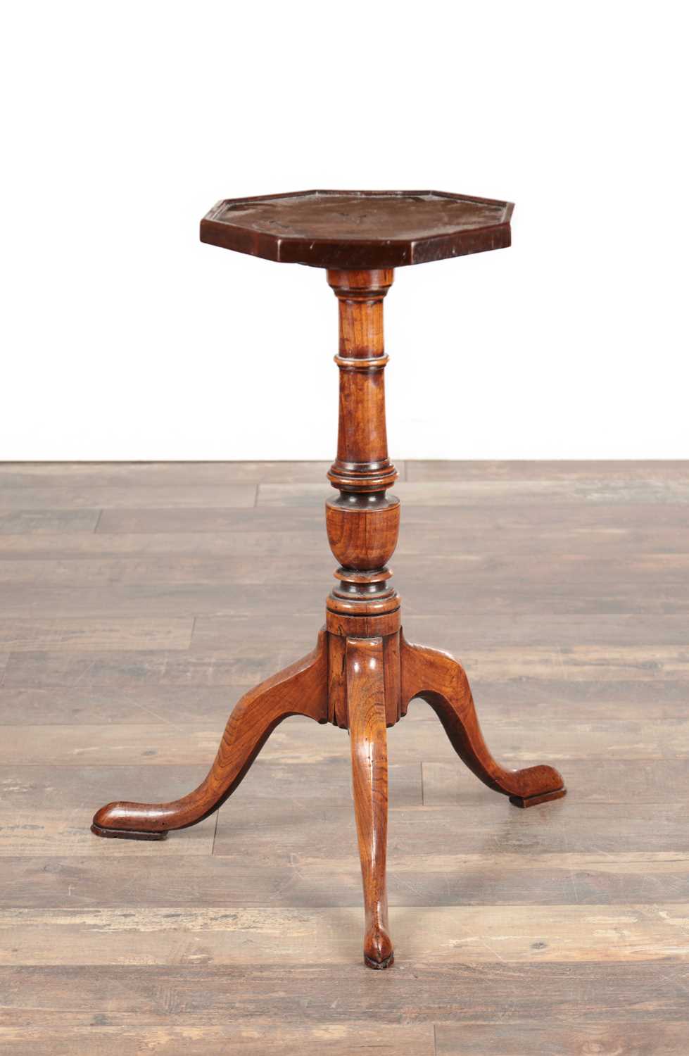 Lot 1523 - AN 18TH CENTURY WALNUT WINE TABLE WITH OCTAGONAL TOP