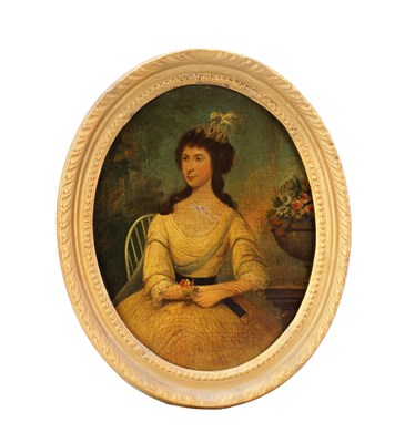 Lot 984 - A LATE 18TH CENTURY OIL ON CANVAS PORTRAIT OF A LADY IN GILT OVAL FRAME