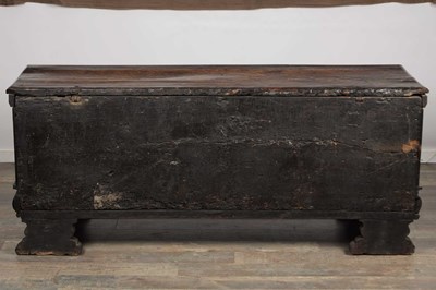 Lot 1562 - A 17TH CENTURY ITALIAN CARVED WALNUT CASSONE