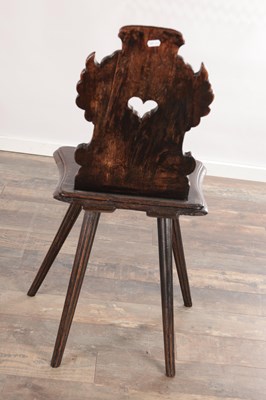 Lot 1600 - A LATE 18TH CENTURY AUSTRIAN CARVED FOLK ART SIDE CHAIR