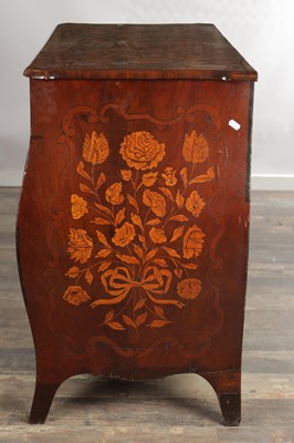 Lot 1603 - AN 18TH CENTURY DUTCH MARQUETRY BOMBE CHEST OF DRAWERS