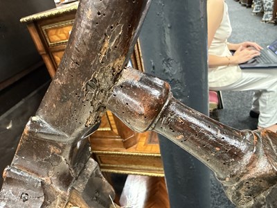 Lot 1513 - A RARE QUEEN ANNE PERIOD WALNUT WING-BACK CHAIR