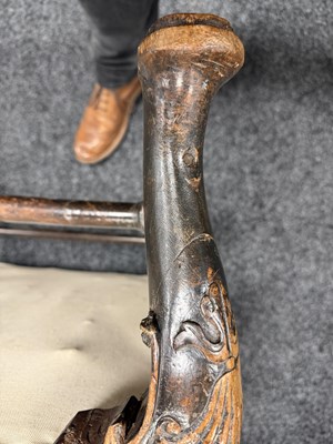 Lot 1513 - A RARE QUEEN ANNE PERIOD WALNUT WING-BACK CHAIR