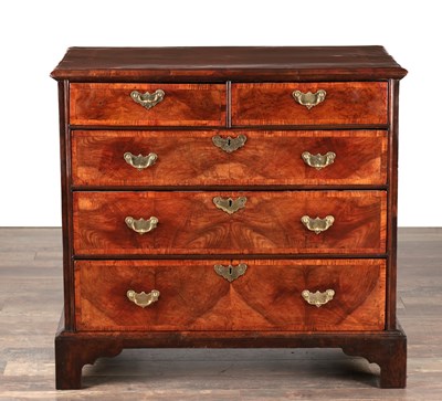 Lot 1670 - AN EARLY 18TH CENTURY WALNUT CHEST OF DRAWERS