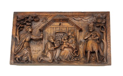 Lot 1418 - A 17TH CENTURY FLEMISH OAK CARVED PANEL