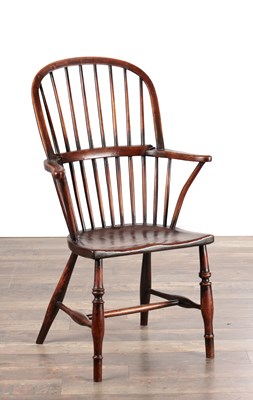 Lot 1612 - A LATE 18TH CENTURY WEST COUNTRY ASH AND ELM STICK-BACK WINDSOR ARMCHAIR