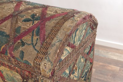 Lot 1526 - A RARE 17TH CENTURY FRENCH VERDURE TAPESTRY DOMED TOP CHEST