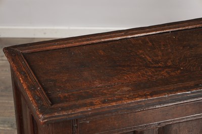 Lot 1507 - A LATE ELIZABETHAN OAK TRAY TOP COFFER